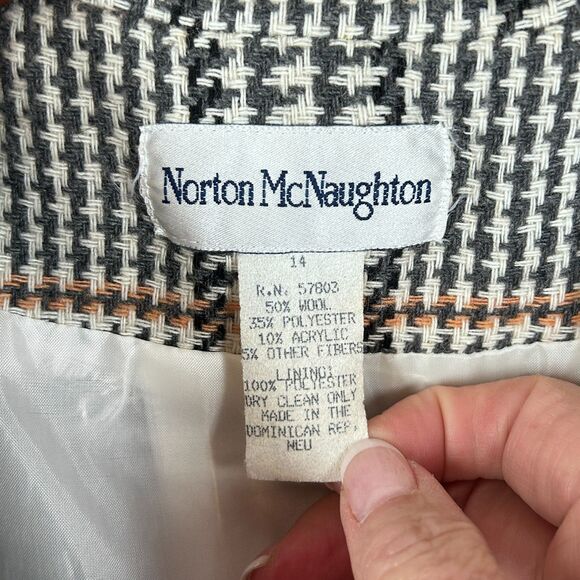 Vintage Norton McNaughton 14 Wool Houndstooth Jacket Ivory Olive Green - Picture 5 of 5